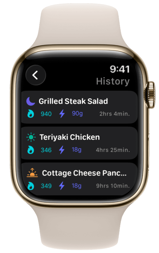 Today's meals and macros on Apple Watch