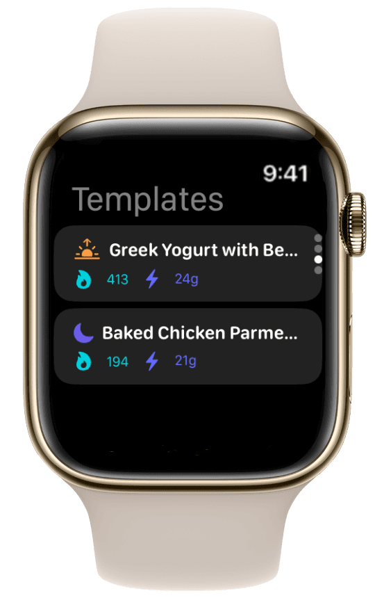 Quick Log templates on Apple Watch